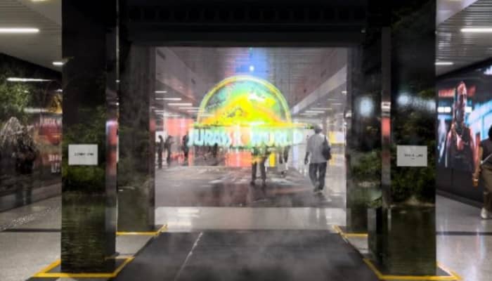 United International Pictures’ Jurassic World Rebirth emerge from fog at Orchard MRT OOH experience